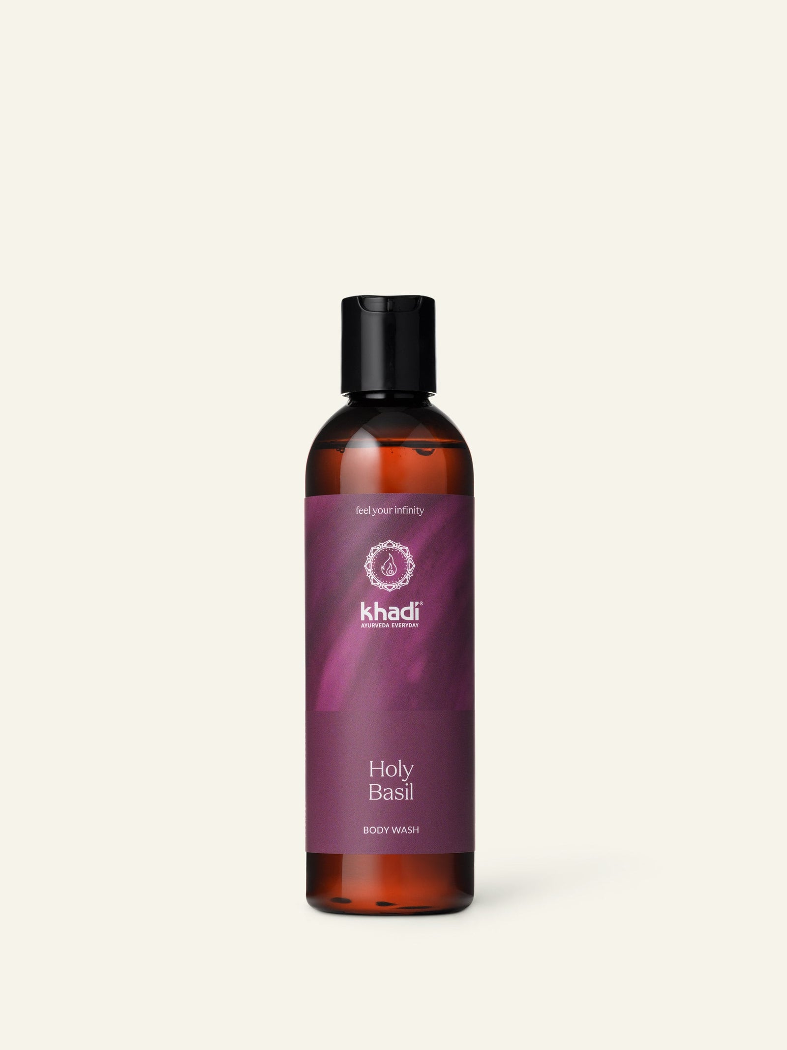 Packshot of the Ayurveda Everyday Holy Basil Bodywash - gel doccia rinfrescante con essenza di basilico sacro per l'equilibrio e la chiarezza.