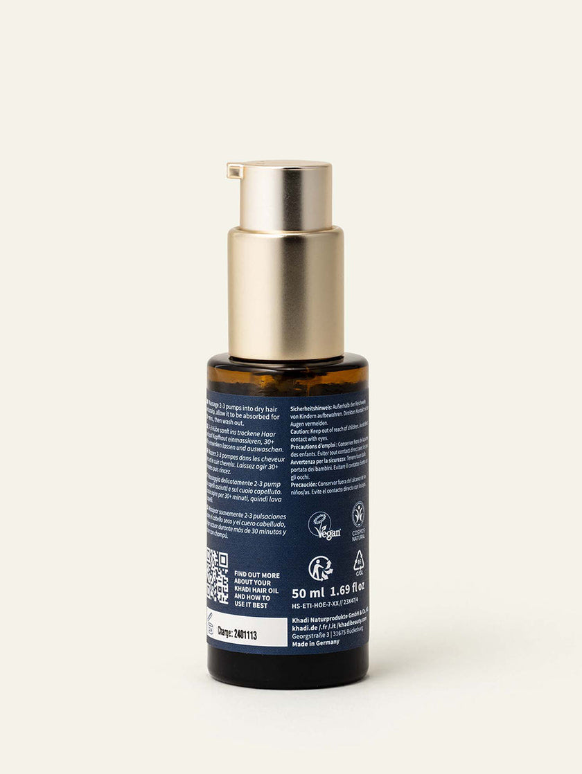 Immagine dell'olio per capelli e cuoio capelluto Neem Harmony, retro di Khadi